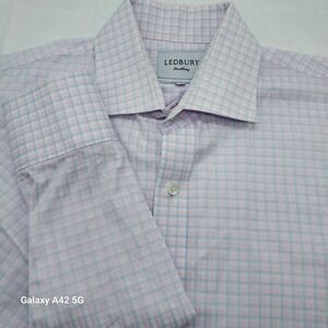 Ledbury Tailored Fit Plaid Dress Shirt Mens Size 16 Pink Blue White